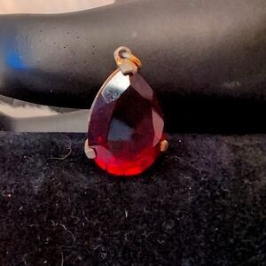 Gold Toned Pendant Red Faceted Crystal Focus
